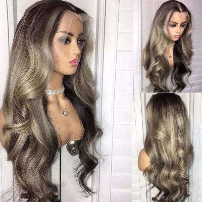 China European Drawn Full Lace Wig HD Water Wave Ash Blonde Brown Color Water Wave Virgin Human Hair Lace Wigs Double for sale