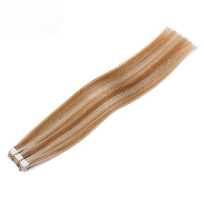 China Selling Virgin Hair Tape Brown Silky Straight High Highlight Blonde Color European Double Drawn Cuticle Aligned Tape Hair Extension for sale