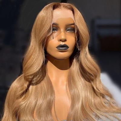 China Wholesale Super Wave HD Lace Up Honey Brown Color Super Wave Pre Plucked Remy Peruvian Human Hair Closure Wig for sale