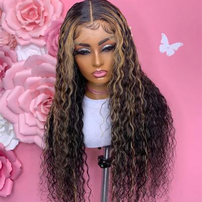 China Honey Blonde Color Deep Wave HD Lace Closure Wig Highlight Cuticle Aligned Hair Wigs for sale