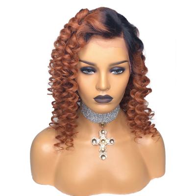 China Golden Curly Loose Curly 100% Peruvian Lace Front Human Hair Wigs Glueless Ombre Brown Virgin Hair for sale