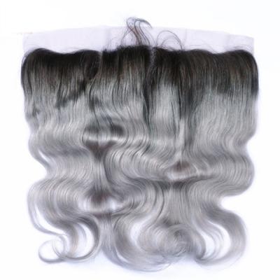 China High Quality Body Wave 1B Gray Brazilian Virgin Human Hair Silver 13*4 Lace Headband With Black Root for sale