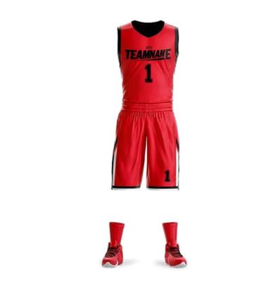 China Basketball Uniform Antibacterial Black Red And Black And Red Basketball Uniforms Tank Top Basketball Red Colors for sale