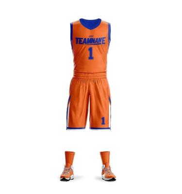 China Youth Basketball Uniforms Reversible Orange Basketball Team Uniforms Antibacterial Reversible Uniforms Sets for sale