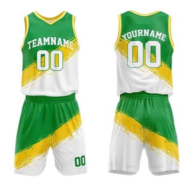 China Antibacterial basketball tank top and yellow shorts design usa basketball uniform basketball uniform for sale