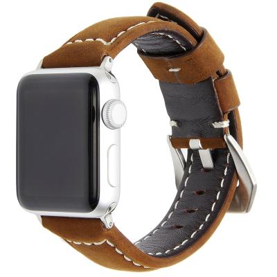 China Best Quality Durable Factory Retro Matt Brown Genuine Leather For Apple Watch 38mm 42mm For iWatch Band Strap Wholesaler for sale