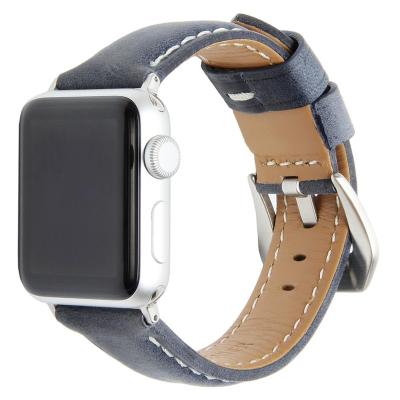 China Retro Durable High Quality Blue Genuine Leather Strap Bands For Apple Watch Series 3 38mm 42mm for sale