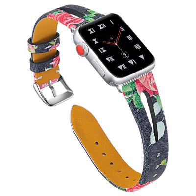 China Durable 2021 Printed Leather Bands With Connector Adapter For Apple Watch Band Attach 38mm 40mm 42mm 44mm for sale