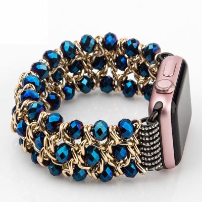 China Durable Lady's Elastic Stretch Smart Crystal Chain For Apple Watch 42mm/38mm Jewelry Watch Band With Adapter Connector for sale