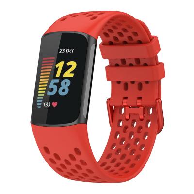 China Durable 2021 New Silicone Hole Breathable Strap Watch Band Replacement For Fitbit Charge 5 for sale