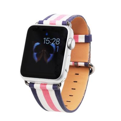 China Fringe Grain 38/42mm Durable Genuine Leather Watch Band Strap With Connector For Apple iwatch 1 2 3 for sale