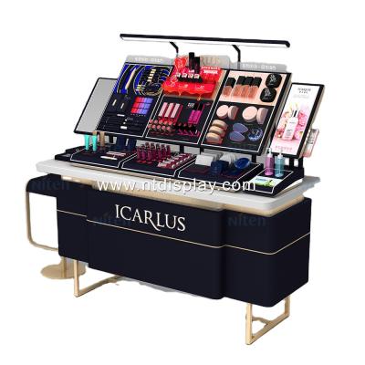 China Wooden Floor Makeup Display Idea OEM Cosmetic Display Stand for sale