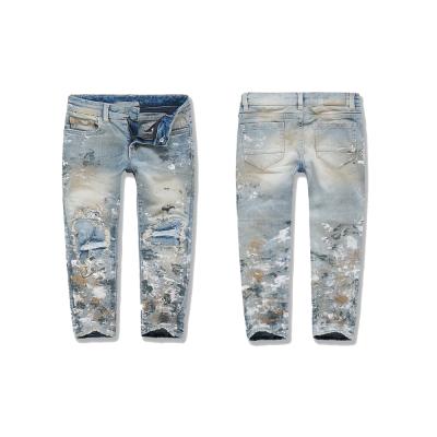 China Autumn Sustainable Distressed Jeans Painted Baby Ripped Toddler Denim Distressed Kid Jeans for sale