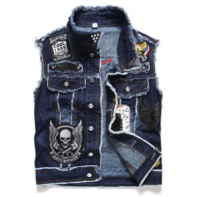 China Breathable Mens Denim Vest Ripped Jacket Men Denim Vests Sleeveless Cowboy Jacket Men Jeans Vest, Embroidery Denim Vest Jean for sale