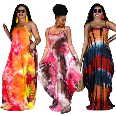 China Aipa 21055 manufacturers supply Anti-wrinkle tie dye print long loose sling dress plus size women's dress for sale