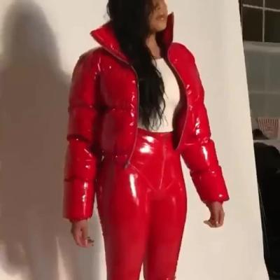 China Women Waterproof Zipper Coat Bubble Patent Leather Winter Fashion Waterproof Cotton Padded Red Stripper Jacket Woman Parkas Plus S for sale