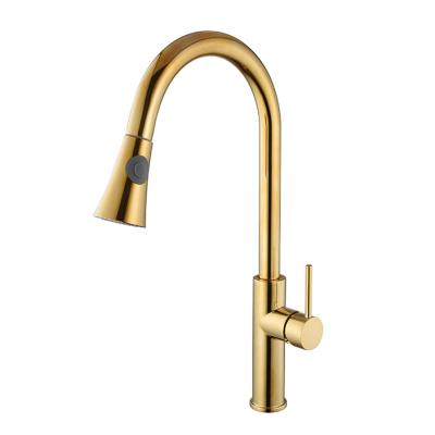 China Thermostatic Faucets Factory Price Gold Color Brushed Finished Touch To Pull Out Flexible Sprayer Kitchen Faucets For Sink for sale