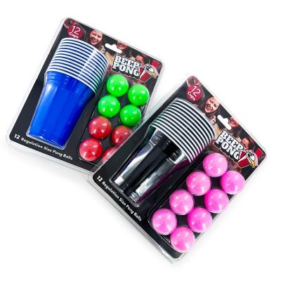 China Disposable Eco Friendly Stocked Biodegradable Adults Drinking Games Party Cup Beer Pong Set 12pcs Beer Cup Colorful Pong Balls Drunk Games Beer Pong Set for sale