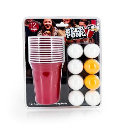 China Disposable Eco Friendly Stocked Biodegradable Different Types Plastic Beer Pong Drinking Game Set 16oz Plastic Beer Cup+Ping Pong Balls Beer Pong Cup Set for sale