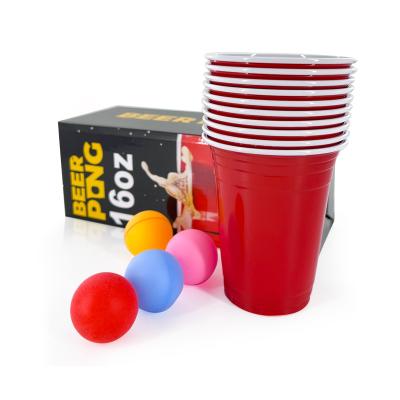 China Disposable Eco Friendly Stocked Biodegradable Taiqiu Welcome OEM logo beer pong set 24 cups ping pong recycling material vasos de plastico with paper packing for sale