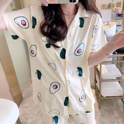 China Women's QUICK DRY summer pajamas fruit suit spring and autumn summer home thin short-sleeved two-piece maid printed pajamas for sale