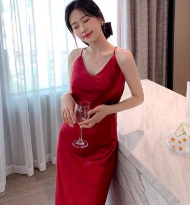 China QUICK DRY Washable Silk Women's Nightgowns Satin Sleepwear Girls Suspender Skirts Nightgowns Sleepwear for sale