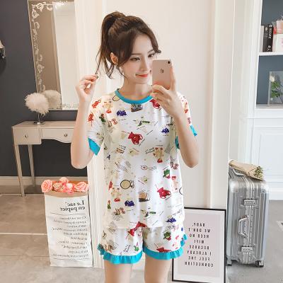 China QUICK DRY cartoon short sleeve pajamas ladies plus size casual shorts milk silk thin pajamas wholesale for sale