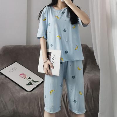 China QUICK DRY loose pajamas women half-sleeved banana home wear pants women's cropped banana pajamas casual home women wear two piece for sale