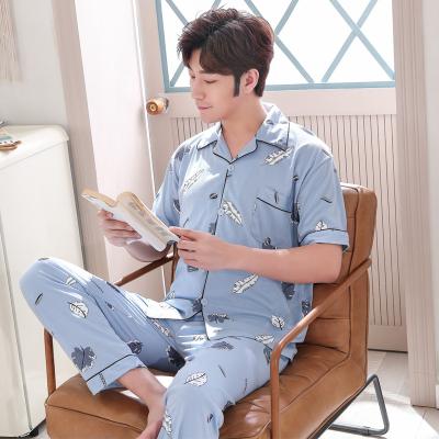 China QUICK-DRY Men's Short-sleeved Cotton Thin Summer Pajamas Half-sleeved Casual Home Wear Suit Cotton Pajamas Men's Pants for sale