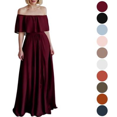 China Summer Women Lady Off Shoulder Elegant Solid Color Breathable Chiffon Dress Long Wrapped Maxi Dresses Clothes Manufacturer Small orders for sale