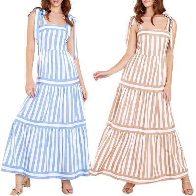 China Breathable 2022 Summer Striped Maxi Dress Ladies Womens Elegant Maxi Dresses For Women Apparel Manufacturers Custom Made for sale