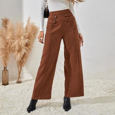 China Anti-wrinkle Luoqi 2021 new women's solid zipper button wide leg loose pants for woman for sale