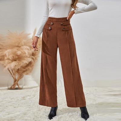 China Luoqi Anti-Wrinkle Fall New Maternity Ladies Solid Button Zipper Fly Wide Leg Pants For Woman for sale