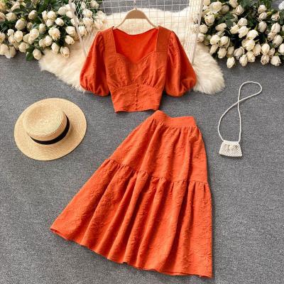 China 2022 Elegant QUICK DRY Faldas Para Mujer 2 Piece Skirt Sets Summer Top Full Length Two Piece Clothing Set Women for sale