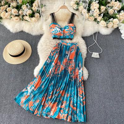 China Women QUICK DRY Conjunto De Dos Piezas Spring Summer Two Piece Pleated Set Faldas Cortas Para Mujer 2 Piece Long Skirts for sale