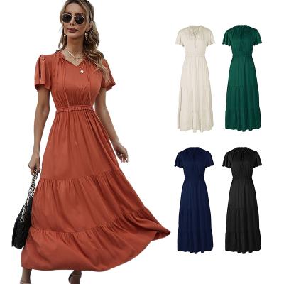 China Solid Color Modest Ladies Elegant Maxi Dresses Squishy Anti-Static Custom Dress for sale