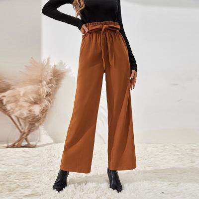 China Anti-wrinkle Luoqi Autumn Woman Plus Size High Waist Belted Front Elastic Waist Pants For Women for sale