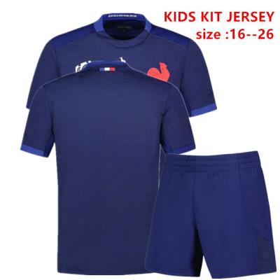 China 2023 QUICK DRY FRANCE MAISON JERSEY YOUTH KIDS KIT RUGBY JERSEY SHORTS size: 16-18-20-22-24-26 for sale