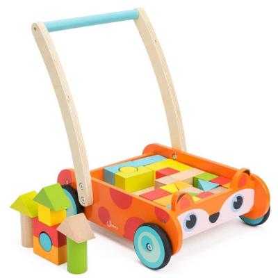 China Toy Baby Walker Educational Wagon with Building Blocks - Push and Walk First Walker Wooden Learning Toy for Toddlers for sale