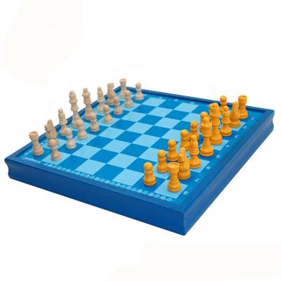 China Entertainment Blue Chess And Checkers Game Set Colorful Wooden Chess Box For Kids Christmas Gift for sale