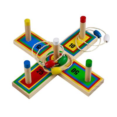 China Indoor Desktop Wooden Rope Ring Throwing Game Entertainment Ring Toss Game Pine Wood for sale