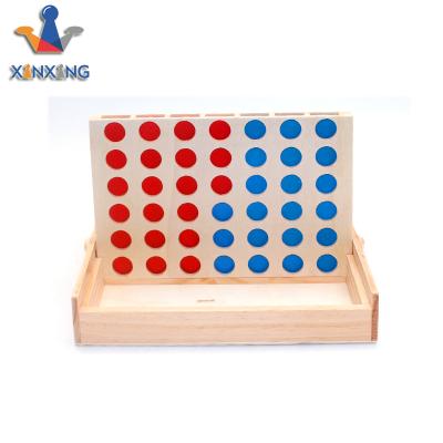 China Multiplayer entertainment mini wooden color four in a row connect 4 in a row board game blue red pieces and 21 of 21 for sale