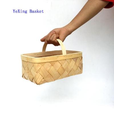 China Popular And Sustainable Best Sale Natural Color Wooden Gift Basket With Handle for sale