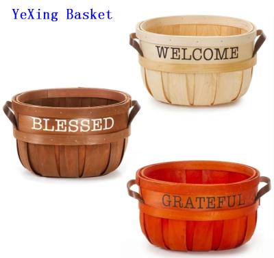 China Sustainable Best Quality Storage Fruit Basket Handmade Chip With Leather Handle for sale