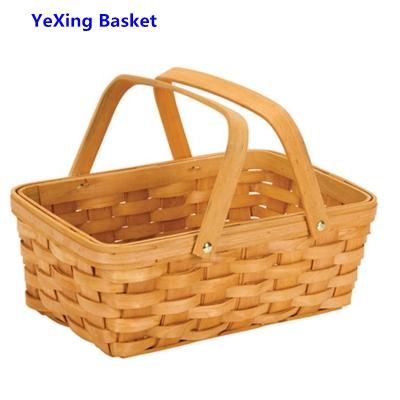 China Viable Honey Color Factory Direct Selling Storage Gift Basket Rectangular Chip With Handle for sale