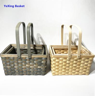 China Sustainable Popular Chip Gray And Nature Picnic Handles Baskets Factory Price for sale