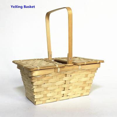 China China Sustainable Handmade Weaving Rectangular Bamboo Basket For Gift With Movable Handle And Lid for sale