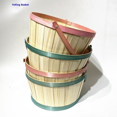 China Sustainable Factory Supply Easter Round Bamboo Baskets With Handle for sale