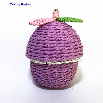 China China Sustainable Hand - Woven Apple Shaped Basket With Lid Paper Rope for sale