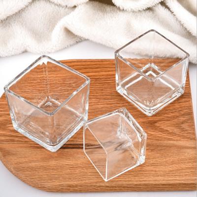 China Custom Religious Glass Candle Cup Clear Square Glass Cup Candle Activities Glass Jar for sale